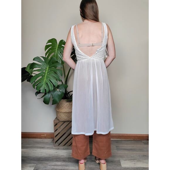 NWT Zara White Lace Crepe Chiffon Buttondown Maxi Tank Top Womens XSmall - Picture 2 of 5